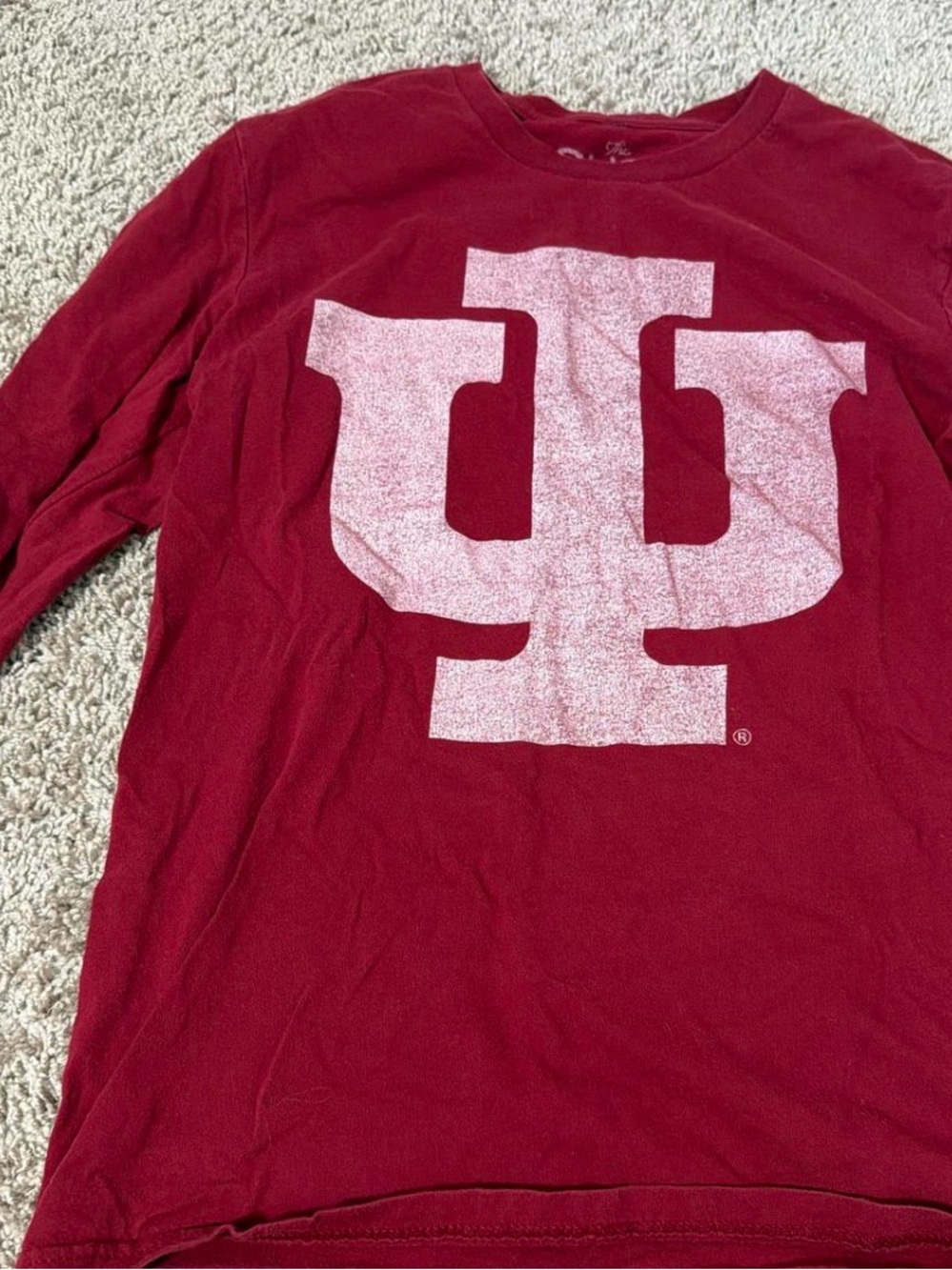 Maroon Long Sleeve Tee with Large White IU Logo